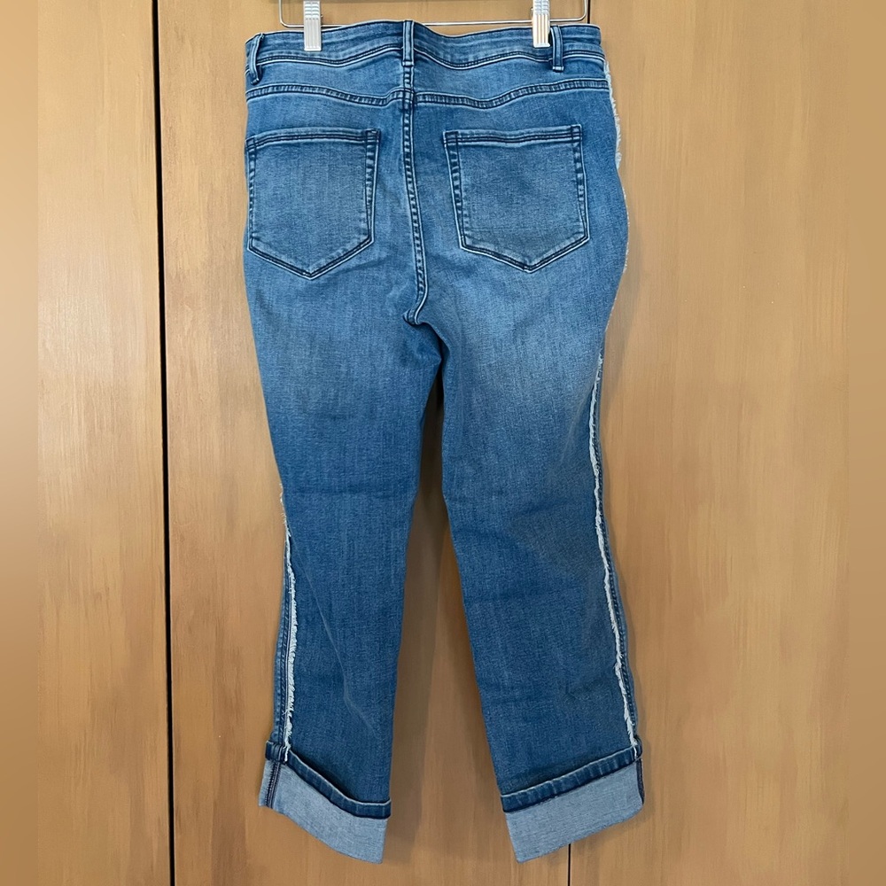 JJill high-rise cropped blue jeans with side seam fringe, misses 8 - Picture 4 of 8